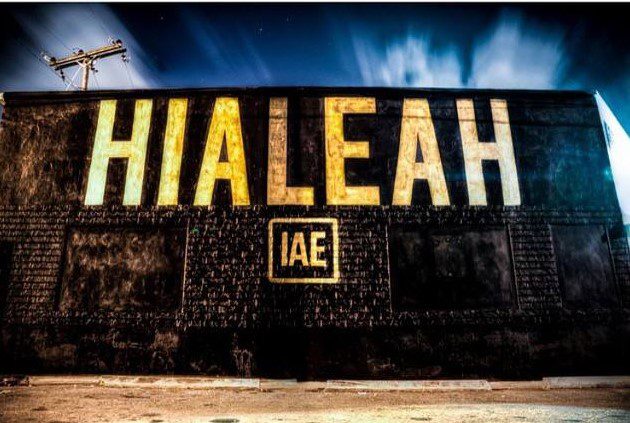 Artistic Hialeah sign at night