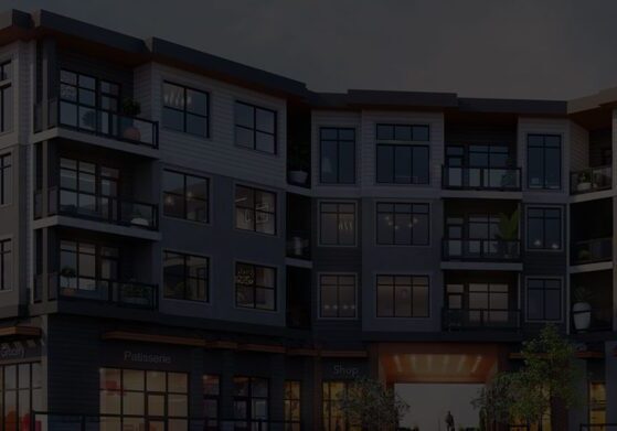 Modern apartment building at dusk